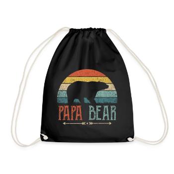 Papa Bear Father Man Gift Parents Couples Gentlemen - Drawstring Bag - black - Front