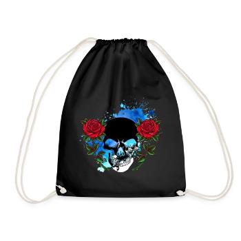 Skull Skull Skull Roses Flowers Splash - Drawstring Bag - black - Front