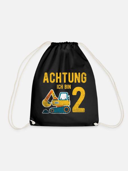 Kinder Achtung ich bin 2 Geburtstag 2 Jahre Bagger - Turnbeutel - Schwarz