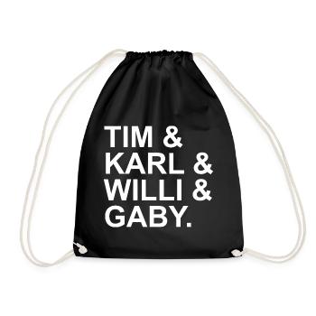TKKG Namen Tim & Karl & Willi & Gaby Typographie - Turnbeutel - Schwarz - Vorne
