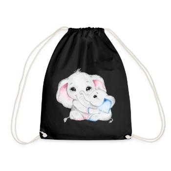 Elephant Family Mama Baby T-Shirt - Drawstring Bag - black - Front