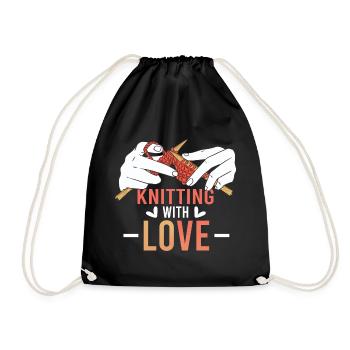 Knitting With Love – Stricken mit Herz - Drawstring Bag - black - Front