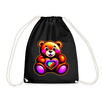 Süßer Teddybär mit Herz in bunt regenbogenfarben - Turnbeutel - Schwarz - Vorne