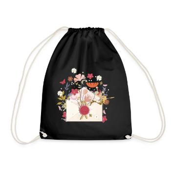 floral envelope with flowers and seal - Drawstring Bag - black - Front