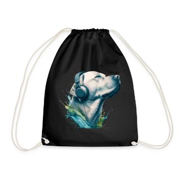 Labrador Retriever Dog Music Headphones Labbi Wau - Drawstring Bag - black - Front