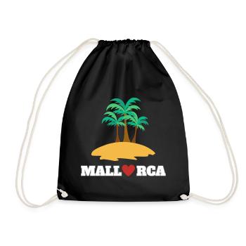 Mallorca mit Herz, Palmen und Strand - Turnbeutel - Schwarz - Vorne