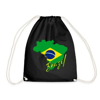 Landkarte von Brasilien, Flagge von Brasilien - Turnbeutel - Schwarz - Vorne