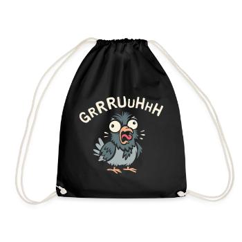 crazy pigeon gruh in comic and cartoon logo style - Drawstring Bag - black - Front