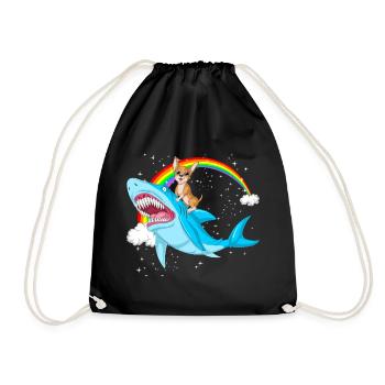 Chihuahua on Shark with Rainbow - Drawstring Bag - black - Front