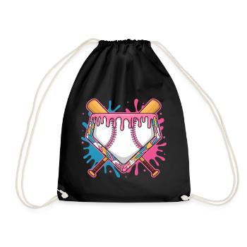 Baseball Homeplate with Pink Frosting and Bat - Drawstring Bag - black - Front