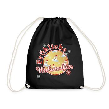Merry Christmas with snowmen - Drawstring Bag - black - Front