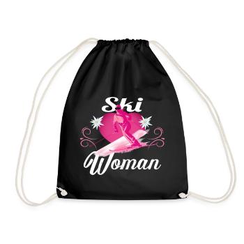 Ski Frau Retro Rosa Skifahren  - Turnbeutel - Schwarz - Vorne