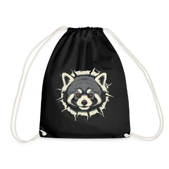 Cute Red Panda Peeking Out Crack - Drawstring Bag - black - Front