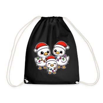 Santa Duck Trio mit Weihnachtsbeleuchtung - Turnbeutel - Schwarz - Vorne
