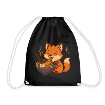Fox with noodles ramen kawaii fox - Drawstring Bag - black - Front