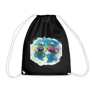 Happy seals with pool tires - Drawstring Bag - black - Front