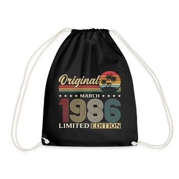 40th Birthday Gift Husband Wife March 1986 - Drawstring Bag - black - Front