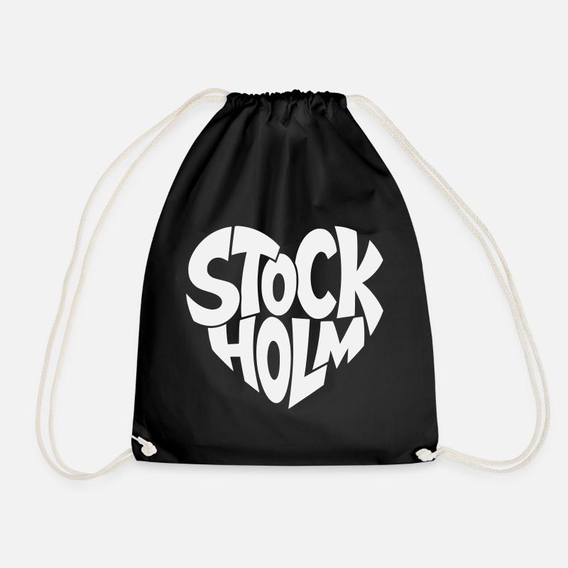 Stockholm Sweden Typography - Drawstring Bag - black