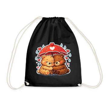 Cuddly bears under a red umbrella - Drawstring Bag - black - Front