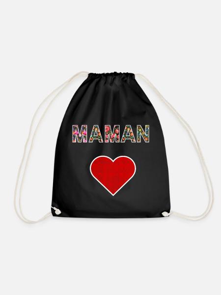 Floral Mom Heart Mother's Day Gift - Drawstring Bag - black