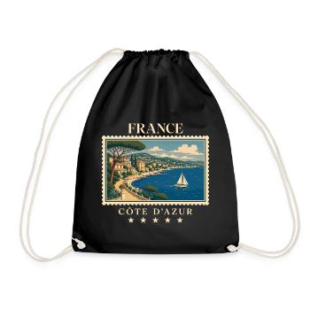 Frankreich Côte d’Azur Vintage Reisemarke - Turnbeutel - Schwarz - Vorne