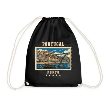 Portugal Porto Vintage Reisemarke - Turnbeutel - Schwarz - Vorne