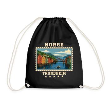 Norwegen Trondheim Vintage Reisemarke - Turnbeutel - Schwarz - Vorne