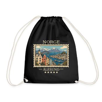 Norwegen Ålesund Vintage Reisemarke - Turnbeutel - Schwarz - Vorne