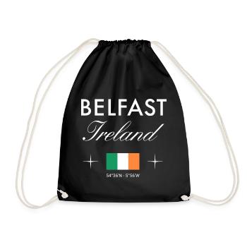 Belfast Northern Ireland Coordinates Travel Souvenir - Drawstring Bag - black - Front