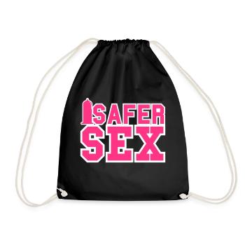 Safer Sex / Kondom / Condom / HIV / AIDS 2c - Turnbeutel - Schwarz - Vorne
