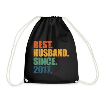 Best Husband Since 2017, 6 Years Anniversary Gift - Drawstring Bag - black - Front