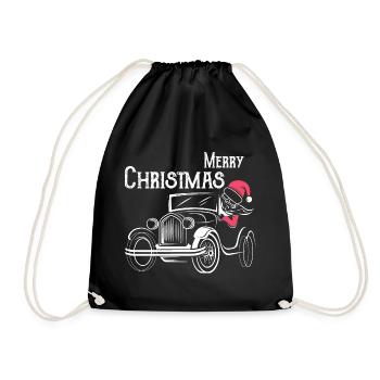 christmas oldtimer Autos lustiger Weihnachtsmann - Turnbeutel - Schwarz - Vorne