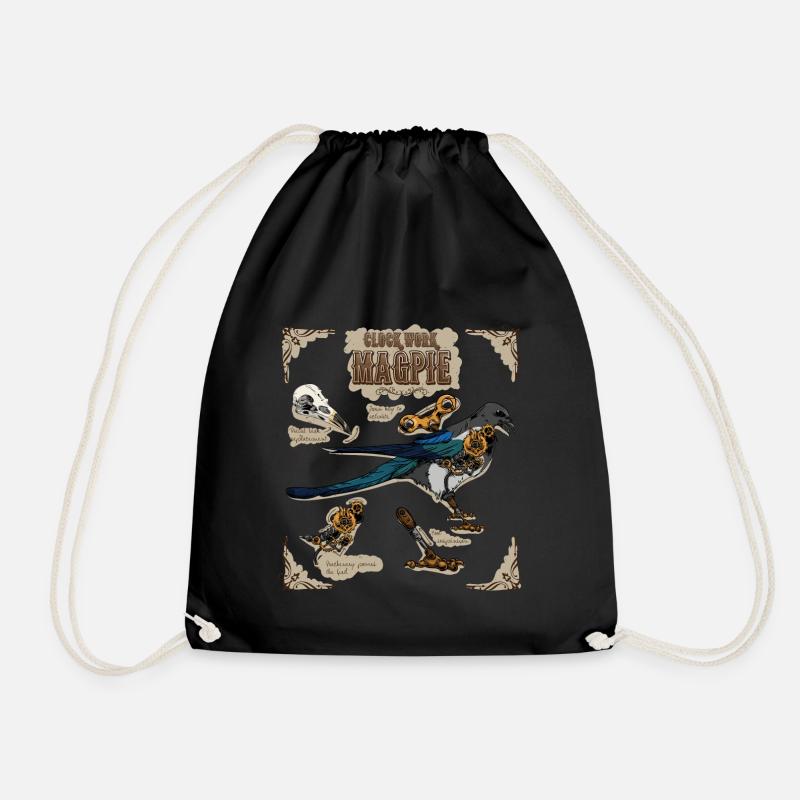 Steampunk Uhrwerk Magpie - Turnbeutel - Schwarz