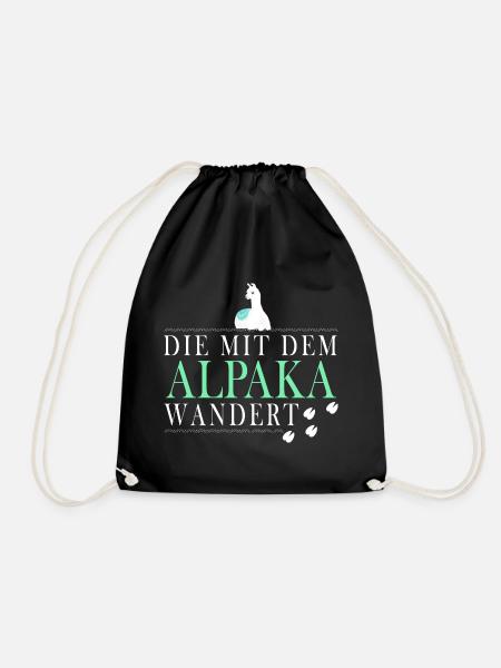 Die mit dem Alpaka wandert - Turnbeutel - Schwarz