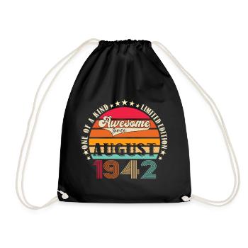 Awesome since August 1942 80th Birthday Gift - Drawstring Bag - black - Front