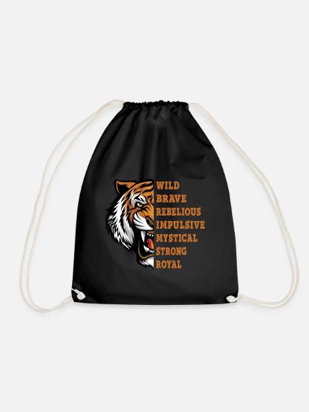 Tiger Tier Raubtier Wild Tapfer Rebellisch Stark - Turnbeutel - Schwarz