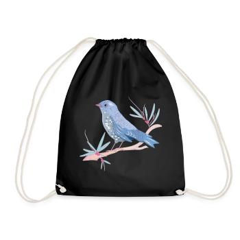 bläulicher Vogel mit Misteln im Winter Stimmung - Turnbeutel - Schwarz - Vorne