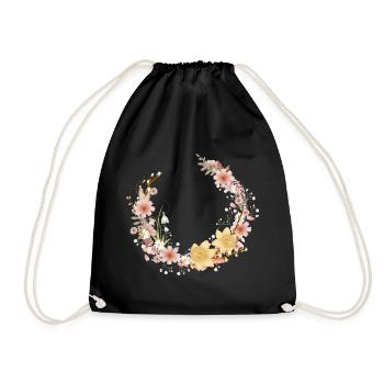 Floral wreath spring daffodils and palm catkins - Drawstring Bag - black - Front