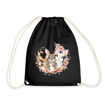 Cute bunnies family - united in a wreath of flowers - Drawstring Bag - black - Front