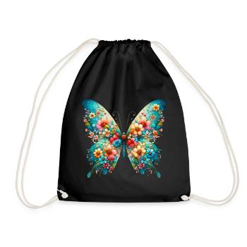 Butterfly decorated with flowers - Drawstring Bag - black - Front