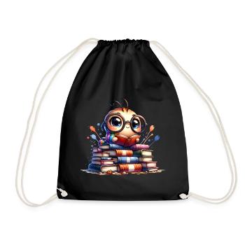 Reading is my hobby: Cute owl with glasses - Drawstring Bag - black - Front