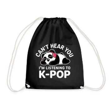 Cute Panda Listening to K-Pop - Drawstring Bag - black - Front