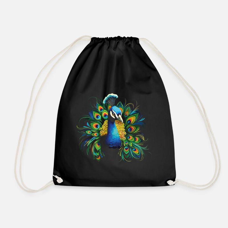Pfau Pfauenfeder Exotisch Farbenfroh Bunt Kunst - Turnbeutel - Schwarz