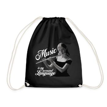Flute - Music is my second language - Drawstring Bag - black - Front