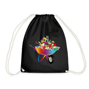 Bunte Schubkarre mit Blumenpracht - Turnbeutel - Schwarz - Vorne