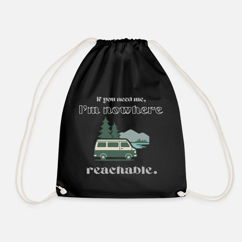 Vanlife Shirt – Nowhere Reachable Saying Design - Drawstring Bag - black