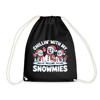 Cute Festive Snowmen Chillin With My Snowmies - Drawstring Bag - black - Front