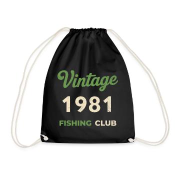 Vintage 1981 – Fishing Club Retro Birth Year - Drawstring Bag - black - Front