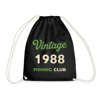 Vintage 1988 – Fishing Club Retro Birth Year - Drawstring Bag - black - Front