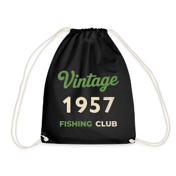 Vintage 1957 – Fishing Club Retro Birth Year - Drawstring Bag - black - Front